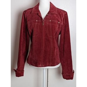 Live A Little | Red Suede Genuine Leather Jacket Full Zipper Women Size L